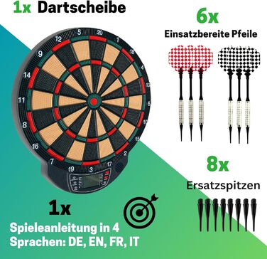 Найкраща спортивна електронна мішень для дартсу Nation, Віндзор або Брістоль 21 гра з 65 варіаціями, бездротова У комплекті 6 дротиків та 8 запасних наконечників Для до 8 гравців Брістоль 44 x 38,5 x 3 см