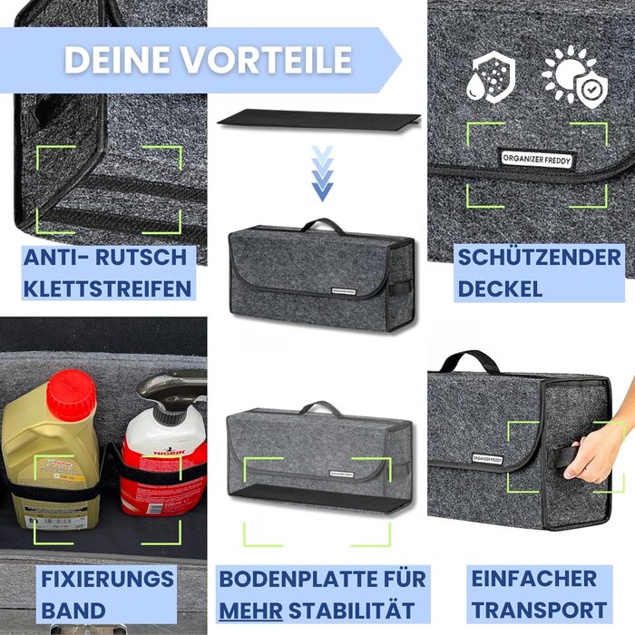 Організатор для багажника Freddy Складаний та надзвичайно міцний, нековзний на липучках - Практичні автомобільні гаджети та автоак