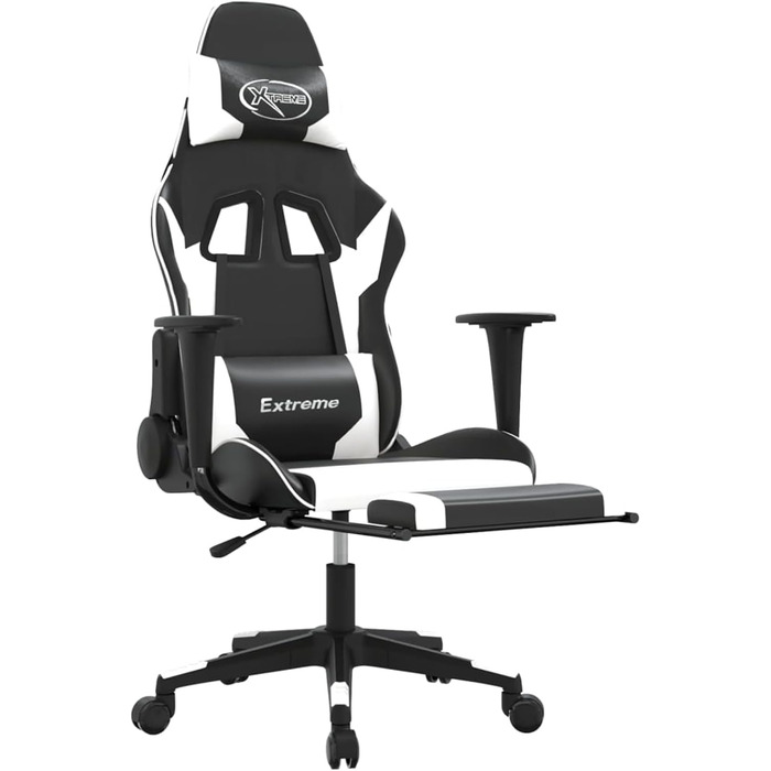 Геймерське крісло з регульованою спинкою, штучна шкіра, чорно-біле, поворот на 360 Модель 3143704