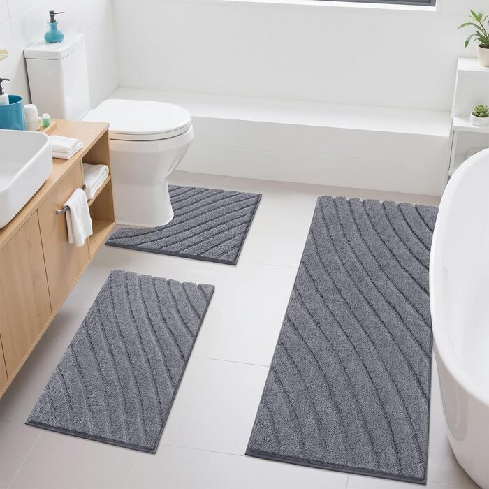 Комплект килимків для ванної кімнати SHACOS, 3 предмети, нековзний килимок для ванної, м&39які килимки для ванної кімнати, водопоглинаючий, килимок для ванної кімнати, що миється, сірий, 40x6050x8050x60 см