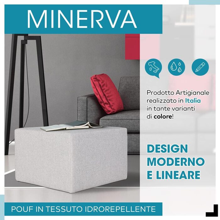 Пуф-підніжка Deshome 63x63x44 см Водовідштовхувальна тканина Сучасний дизайн пуфа для дивана Вітальня Спальня, Пуф-підніжка, Пуф Мінерва сірий