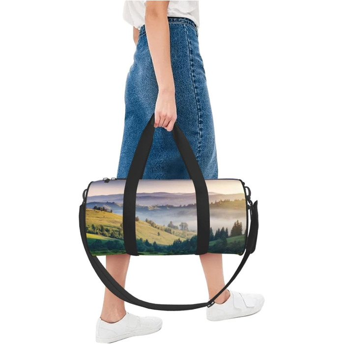Спортивна сумка для подорожей Світанок, з принтом пейзажу, чорна, універсальний розмір