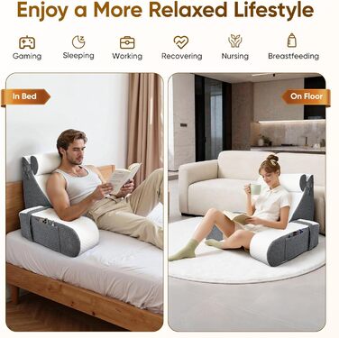 Подушка для читання зі знімним потиличним валиком та підлокітником, ергономічна подушка для спини/книги з кишенею для зберігання та чохлом, який можна прати, для ліжка та дивана для читання, роботи, сну та перегляду телевізора