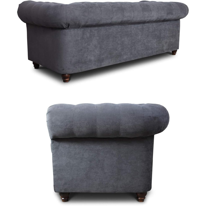 Місний диван Sofnet Chesterfield Asti, 3-місний диван, гламурний дизайн, комплект диванів, дерев&39яні ніжки, м&39який диван - вітальня, велюр (сірий (оксамит 10)), 3-