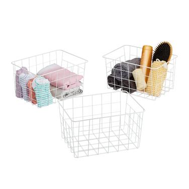 Набір із 3 дротяних кошиків Relaxdays, прямокутний, сітчастий кошик для зберігання, ВШХ 15,5 x 28 x 20 см, декоративний металевий кошик, білий