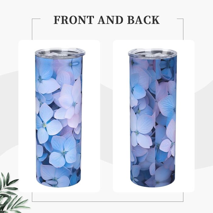 Кухоль з прямою трубочкою, принт гортензії, дорожній кухоль, підходить для кемпінгу, офісу та дому, 590 мл