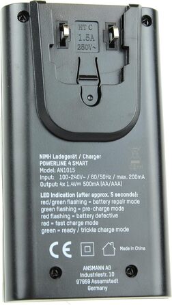 Зарядний пристрій Powerline 4 Smart AA та AAA для акумуляторів NiMH NiCD, з вилкою для Великобританії та багатокольоровим світлодіодним дисплеєм, швидке індивідуальне заряджання та моніторинг