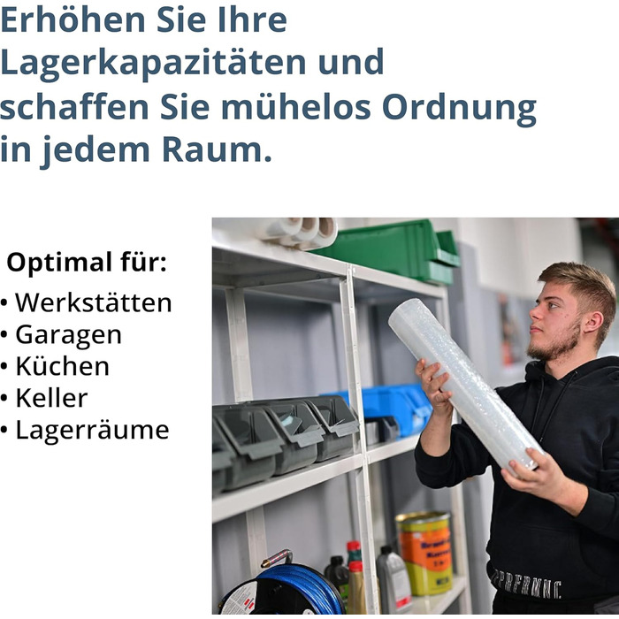 Система полиць SCHULTE з 2 x 4 полицями PowerMAX, вантажопідйомність 65 кг, 180x160x40 см (ВxШxГ), білий, полиця для зберігання, полиця для майстерні, полиця для підвалу, полиця для гаража, металева полиця