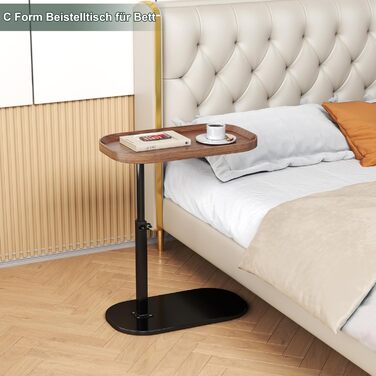 С-подібний бічний столик, регульований по висоті, невеликий бічний столик для дивана, обертовий на 360 С-подібний бічний столик для дивана, сучасний мобільний дерев&39яний журнальний столик/бічний столик для вітальні (чорний)