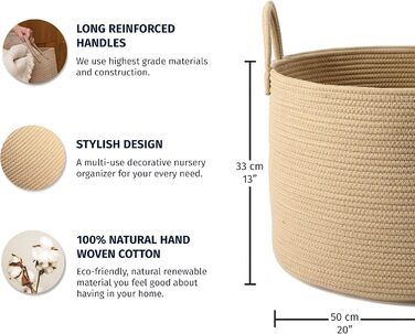 Кошик для зберігання OrganiHaus, кошик для іграшок, тканий бавовняний кошик для білизни з ручками, кошик для рушників для ванної к