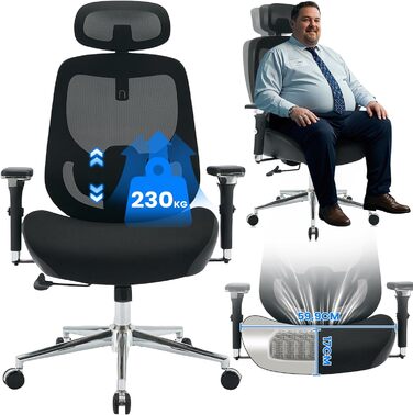 Ергономічне офісне крісло, вантажопідйомність 200 кг, з 4D підлокітниками, робоче крісло з регульованим підголівником, поперековою опорою, функцією гойдання для користувачів з вагою, сітчасте комп&39ютерне крісло