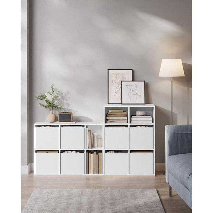 Книжкова полиця SONGMICS HOME, надшвидке складання без інструментів, технологія без інструментів, 6-рівнева полиця, окремостояча полиця, 4 шухляди з тканини, система полиць, 27 x 83 x 61,6 см, білосніжний LBC196W01, 6 рівнів (61,6 висоти см)