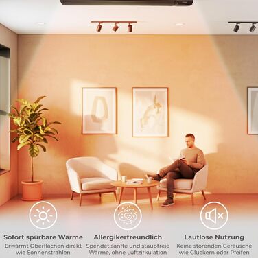 Інфрачервоний обігрівач KLAMER 2600 Вт WiFi радіаційний обігрівач із застосунком і таймером, кріплення на стелю та стіну, виявлення відкритого вікна, захист від перегріву, тихе радіаційне тепло для патіо, зимового саду та приміщень, чорний