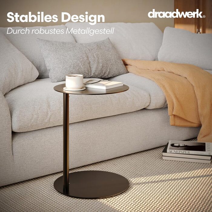 Круглий журнальний столик Журнальний столик для вітальні та їдальні 40 см Метал з порошковим покриттям Дизайн поза часом (чорний)