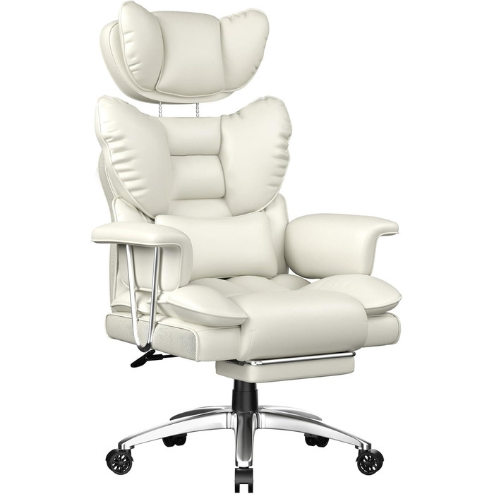 Офісне крісло naspaluro з підставкою для ніг, ергономічне робоче крісло з висувним підголівником, велике крісло керівника зі штучної шкіри з високою спинкою, комп&39ютерне крісло для домашнього офісу, біле 77 см * 66 см * 134 см