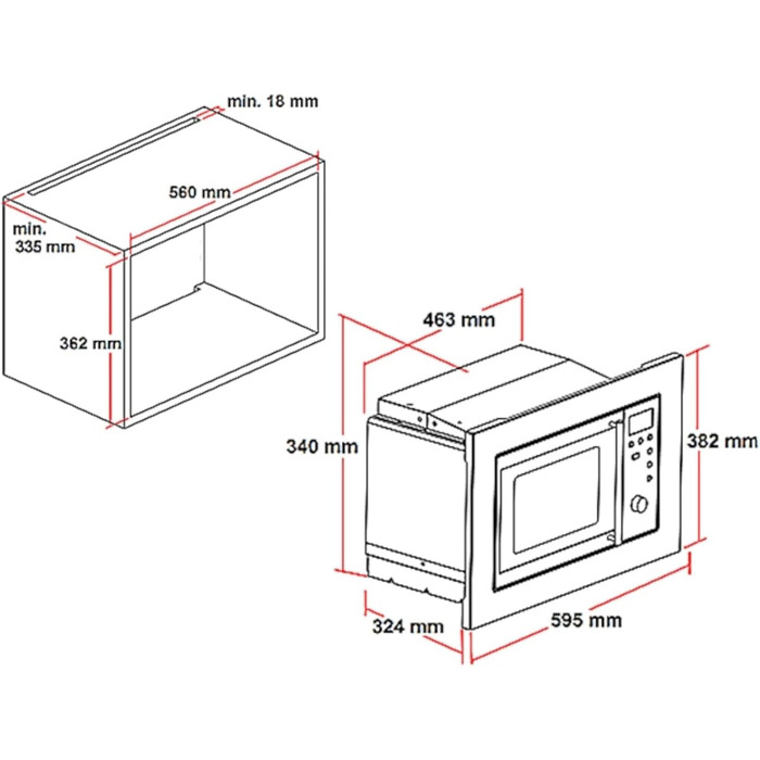 Вбудована мікрохвильова піч MW800-20.8 EB Варильна камера 20 л 800 Вт 5 рівнів потужності 8 програм Кришка з нержавіючої сталі 59,5см Поворотний стіл 24,5см Функція розморожування