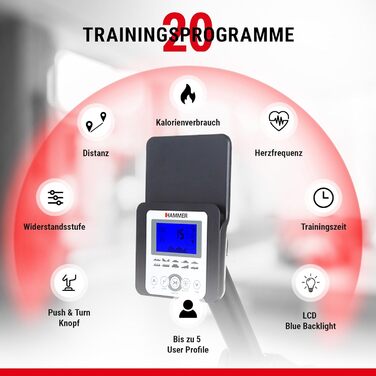 Гребний тренажер Hammer Cobra XTR Plus II для домашнього використання гребний тренажер з інноваційним тренувальним компютером, тримачем для смартфона/планшета, вага користувача до 130 кг, 232 x 55 x 75 см, чорний, 4532