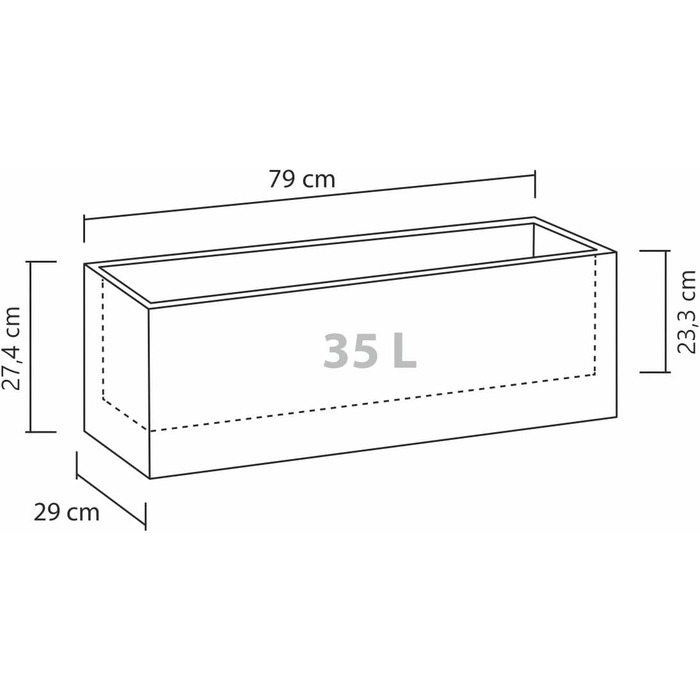 Пластиковий горщик для рослин, колір Stony Black, довжина 80 см, ширина 29 см, висота 27 см, об&39єм 38 л. 80 x 29 x 27 см Garden Stony Black
