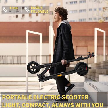 Електросамокат, складаний самокат 2026 року, 8 дюймів, двигун 500 Вт/20 км/год, запас ходу 15 км, стійкі до проколів стільникові шини, для дітей та підлітків. Чорний.