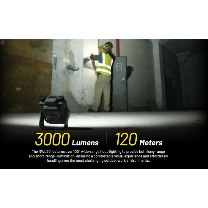 Зарядний світлодіодний робочий ліхтар 3000 люмен зелений, 30 USB-C