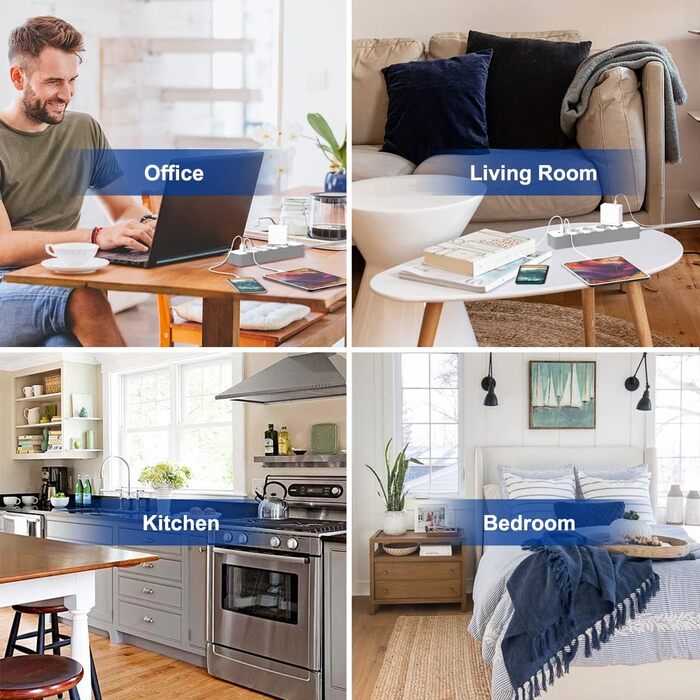 Розетка на кілька розеток із захистом від перенапруги (4000 Вт 16 А), розетка KEPLUG на кілька розеток з 3 USB, індивідуально пере