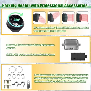 Дизельний паркувальний обігрівач потужністю 8 кВт, повітряний дизельний обігрівач 12 В з дистанційним керуванням, комплект повітряного дизельного обігрівача з РК-монітором та глушником, обігрівачі для будинків на колесах, автомобілів, вантажівок, будинків
