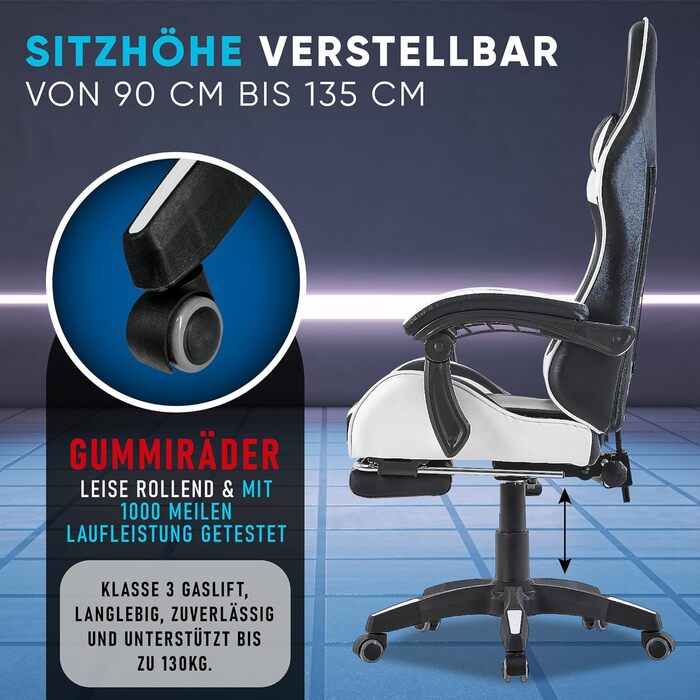 Ігрове крісло Walden Sports, ергономічне офісне крісло, ігрове крісло, регульована спинка та висота сидіння, обертове крісло, гоночне офісне комп&39ютерне крісло, ергономічне крісло для відеоігор (біле)