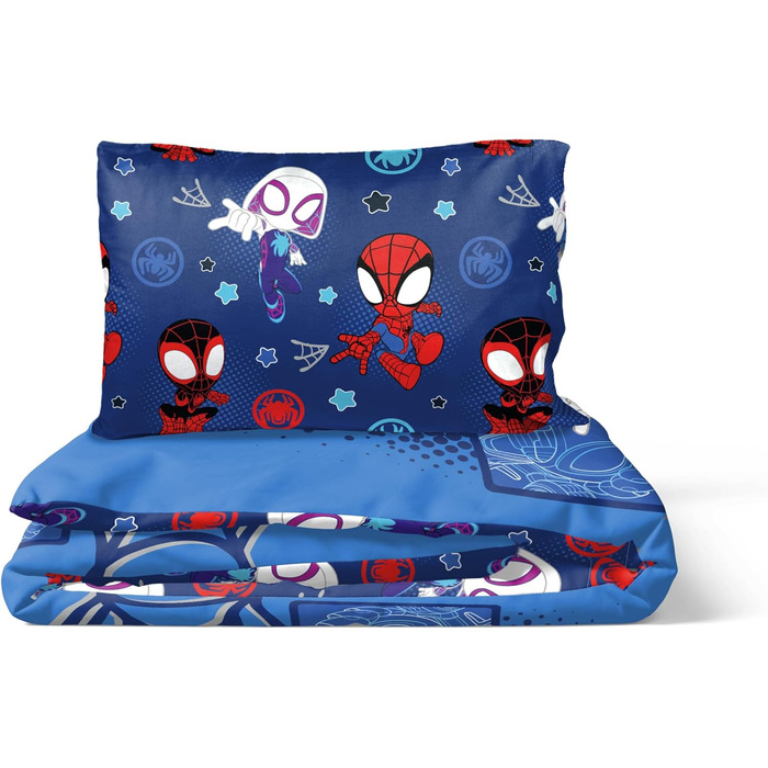Комплект підковдри для однієї людини - включаючи наволочку 50x70 бавовна, теплу постільну білизну Marvel синього кольору - Павук і