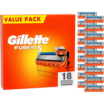 Леза для бритви Gillette Fusion 5 для бритв, 18 змінних лез для мокрих бритв чоловічі з 5-кратним лезом, Зроблено в Німеччині 18 лез