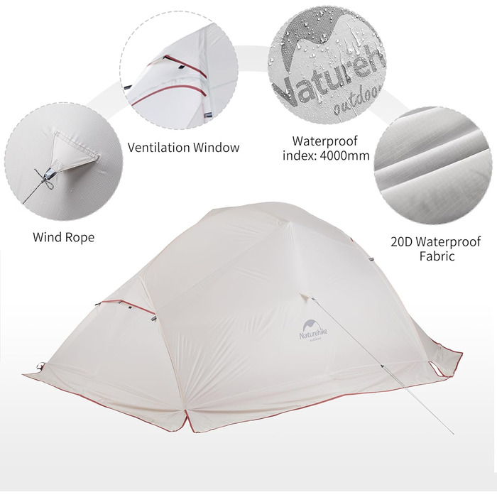 Ультралегкий намет Naturehike Cloud-Up 3, 3-місний рюкзачний намет для походів та кемпінгу, 20D сірий зі спідницею