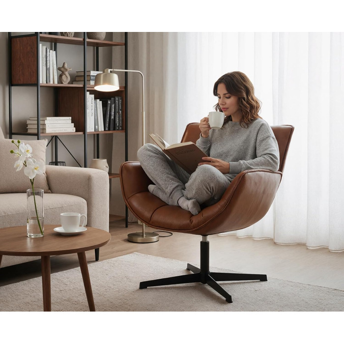 Крісло Chairus Lounge Крісло для вітальні Обертове крісло-крило з м&39якої шкіри PU Крісло-акцент з металевими ніжками Спальня (коричневий) Штучна шкіра Коричневий