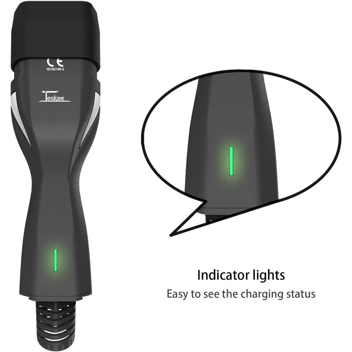 Зарядний кабель Teskee EV Зарядний пристрій для електромобілів Тип 2 на Тип 2 з індикаторними лампами Портативна сумка Сумісна з у