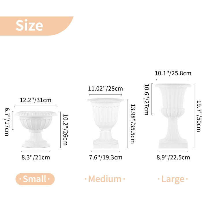 Елементна підставка для квітів для рослин, декоративна пластикова урна, висота 26 см, висока пластикова підставка для рослин, для дому та саду, ганку, дверної тераси, прикраси для балкону, біла, висота 2 x 26 см, 2-