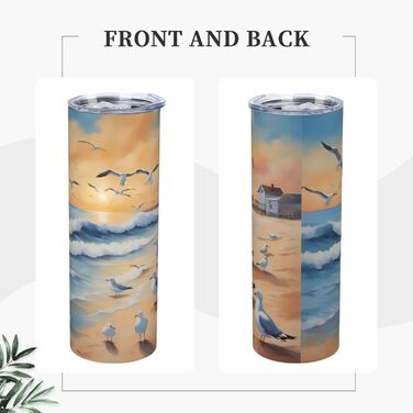 Кружка з прямою трубочкою, дизайн чайки, друкована, підходить для кемпінгу, офісу та дому, 590 мл