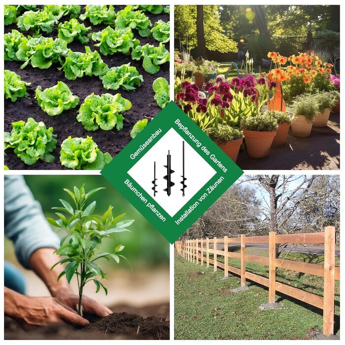 Буровий наконечник для акумуляторного шуруповерта 6x37см / 8x30см / 4x22см, садовий бур для дриля, бур для посадки цибулин з шестигранним хвостовиком 3/8, ручний бур для копання та посадки рослин 6 x 37 см / 8 x 30 см / 4 x 22 см