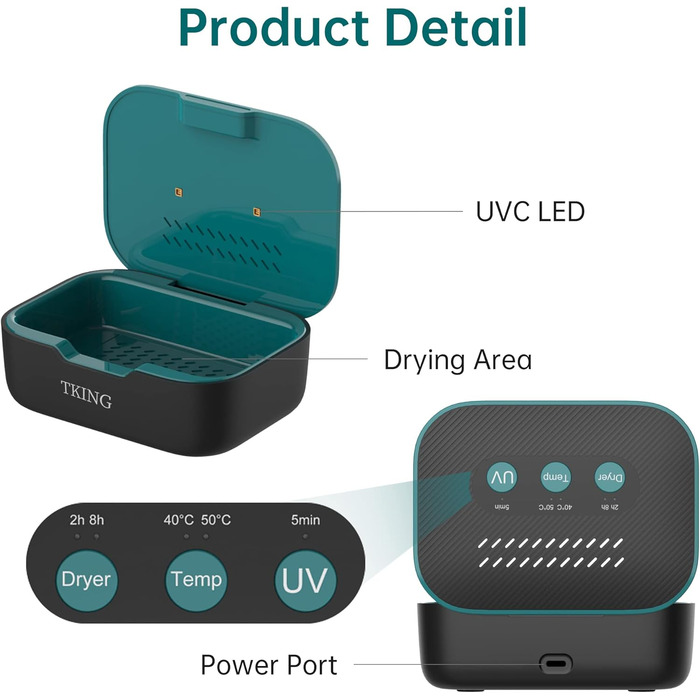 Електронна сушарка для слухових апаратів, ультрафіолетове C (UV-C) очищення та осушувач, автоматична сушарка
