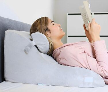 Подушка для читання з піною з ефектом пам&39яті Ергономічна подушка для спини та клиноподібної форми для ліжка, дивана та кушетки Ортопедична подушка для підтримки від болю в спині та напруги, сіра