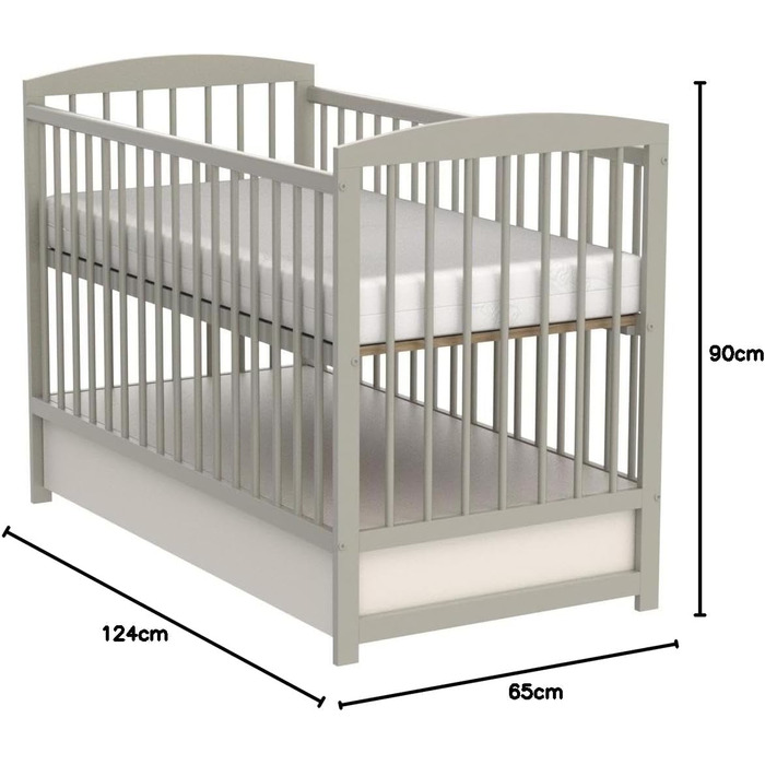 Дитяче ліжечко/спальне місце Love For Sleep 120x60 см з поролоновим матрацом сірого кольору, дитяче ліжко Jacob, дерев&39яне - Дитяче ліжко, Ліжечко-трансформер