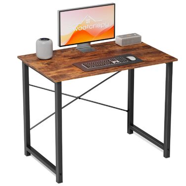 Маленький столик 80 x 50 x 75,4 см (31 дюйм), Комп&39ютерний стіл з металевим каркасом, Офісний стіл для навчання, Спальня, Вітальня, Коричневий, 31 дюйм 80 x 50 см