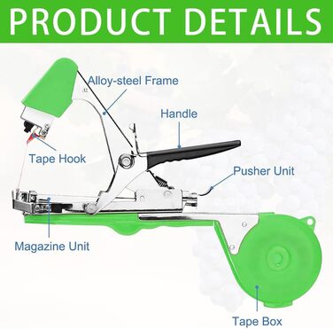 Машина для обв&39язування рослин, інструмент для обв&39язування рослин, пристрій для обв&39язування рослин з 10 000 цвяхів та 20 рулонами кольорової садової стрічки, машина для обв&39язування садів, інструмент для обв&39язування стрічкою для фруктів, дере