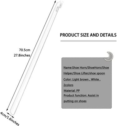 Для людей похилого віку, домашнє господарство, наддовгий поліпропіленовий ріжок, зручне зберігання, помічник для взуття з магнітною адсорбцією, інструмент для носіння взуття білий 70,5 * 4 см