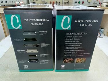 Електричний гриль CUSIMAX 1500 Вт Настільний гриль електричний з кришкою для внутрішнього та зовнішнього використання, електричний гриль з регульованою температурою, знімний піддон для крапель масла та пластина для гриля, чорний