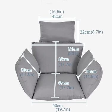 Крісло-яйце AALLYN з ротанга з м&39якою подушкою, для вулиці/приміщення з регульованою висотою, для заднього двору, саду, балкону, газону, вітальні (Колір сірий)