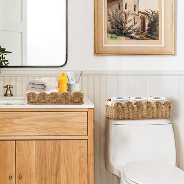 Плетений кошик для зберігання, набір з 2 шт. , кошики для зберігання у ванній кімнаті, декоративні кошики, кошик-органайзер для пеленального столика на кухню, дитячу кімнату, вітальню, кошик для рушників та туалетного паперу (натуральний)