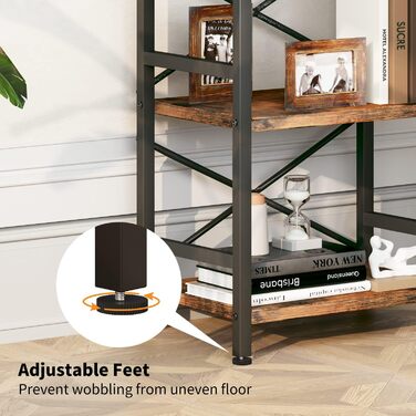 Рівнева промислова книжкова полиця, металева, невелика книжкова полиця, органайзер для зберігання для вітальні, спальні та домашнього офісу (сільський коричневий) 3 рівні, 3-