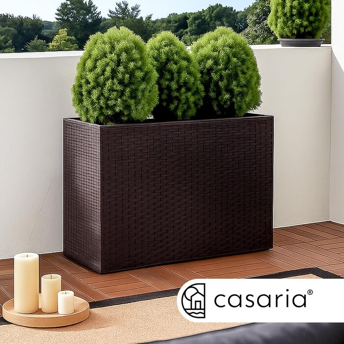 Квітковий ящик Casaria з 3 внутрішніми горщиками, поліратан, знімний, дренаж води, для зовнішнього використання, прямокутний, кашпо, квітковий горщик, піднята грядка, горщик для рослин, коричневий