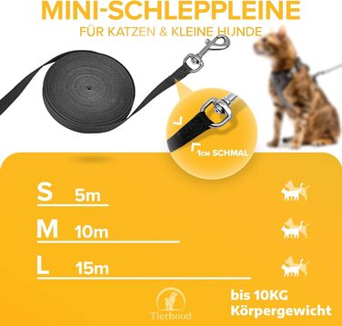 Висувний повідець Tierhood 5 м / 10 м / 15 м для котів та маленьких собак - Повідець для котів - Висувний повідець для маленьких собак - Висувний повідець для собак - Повідець для котів з петлею для руки - Довгий повідець для котів - Розмір 15 м