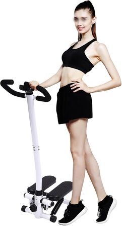 Степер з ручкою, домашній фітнес-тренажер з РК-екраном, рукояткою та еспандером 90 см, для тренування ніг та сідниць, опрацьовує все тіло, максимальна вага 120 кг, 29 x 39 x 110 см, чорний