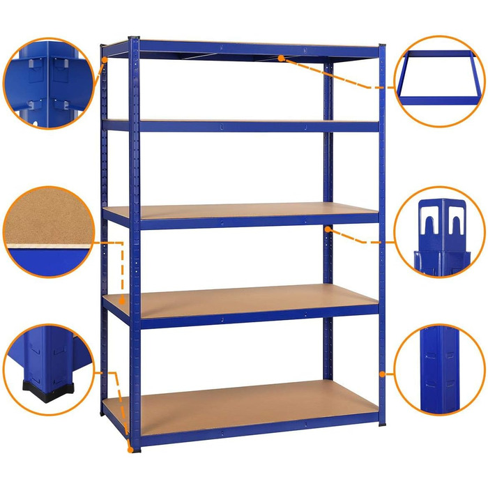 Полиця для зберігання Yaheetech 180 x 120 x 60 см, полиця для підвалу, безболтова полиця, полиця для майстерні, надміцна полиця, металева полиця, гаражна полиця, вантажопідйомність до 875 кг