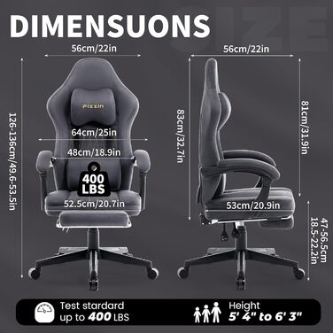 Ігрове крісло Fizzin, ергономічне ігрове крісло з висувною підставкою для ніг, регульованим підголівником, поперековою опорою